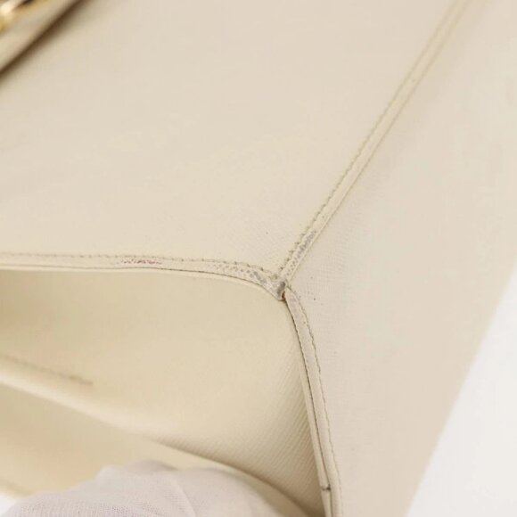 Salvatore Ferragamo Gancini Hand Bag Leather 2way White Gold Auth BA6323 - Picture 2 of 15